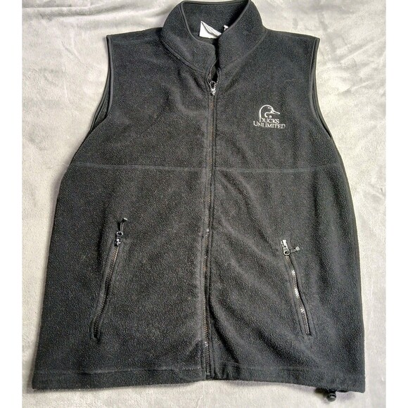 Ducks Unlimited Mens XL Black Fleece Vest Outdoor Full Zip Pocket Hunting Casual - Picture 1 of 7